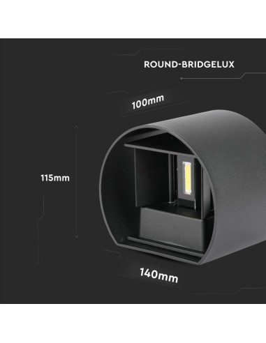 Lampada LED da Muro Arrotondata Doppio LED COB 5W 140LM/W Colore Nero Satinato Fascio Luminoso Regolabile 4000K IP65-dimensioni