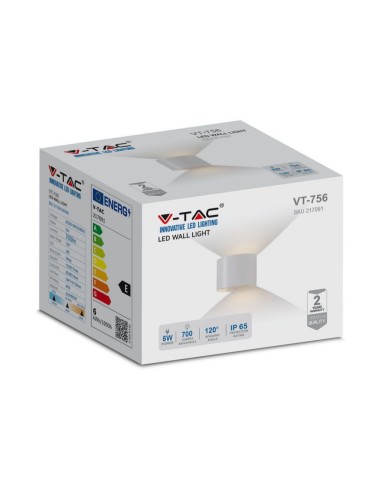 Lampada LED da Muro Arrotondata Doppio LED COB 6W 110LM/W Colore Bianco Satinato Fascio Luminoso Regolabile 4000K IP65-imballo