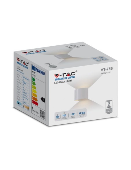 Lampada LED da Muro Arrotondata Doppio LED COB 6W 110LM/W Colore Bianco Satinato Fascio Luminoso Regolabile 4000K IP65-imballo