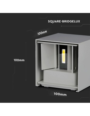 Lampada LED da Muro Quadrata Doppio LED COB 5W 140LM/W Colore Grigio Satinato Fascio Luminoso Regolabile 4000K IP65-dimensioni