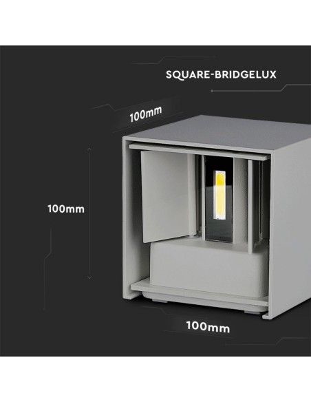 Lampada LED da Muro Quadrata Doppio LED COB 5W 140LM/W Colore Grigio Satinato Fascio Luminoso Regolabile 4000K IP65-dimensioni