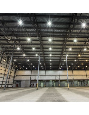 Campana Industriale LED 100W 185LM/W UFO con Driver MeanWell 110 gradi 4000K IP65 Dimmerabile ( 1-10V )-prodotto in ambiente