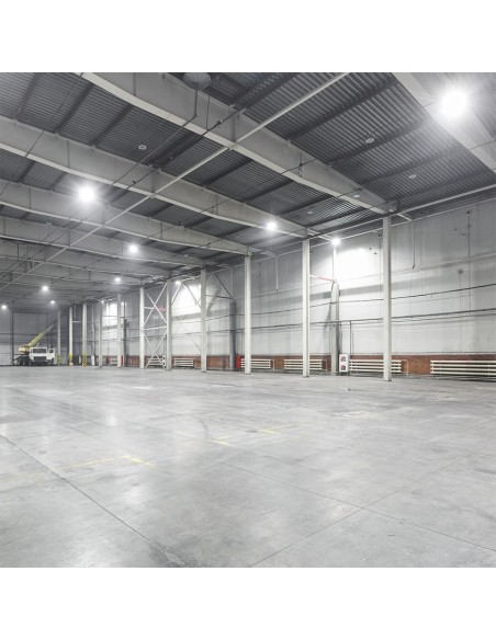 Campana Industriale LED 100W 185LM/W UFO con Driver MeanWell 110 gradi 4000K IP65 Dimmerabile ( 1-10V )-prodotto in ambiente