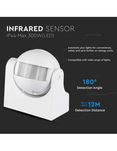Sensore di Movimento a Infrarossi 180 gradi Montaggio a Plafone Orientabile Colore Bianco (Max 300W) IP44-preview 3017