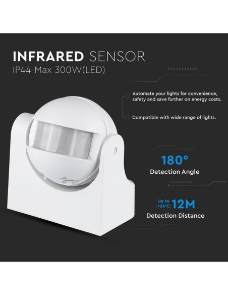 Sensore di Movimento a Infrarossi 180 gradi Montaggio a Plafone Orientabile Colore Bianco (Max 300W) IP44-preview 3017