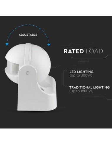 Sensore di Movimento a Infrarossi 180 gradi Montaggio a Plafone Orientabile Colore Bianco (Max 300W) IP44-preview 3025