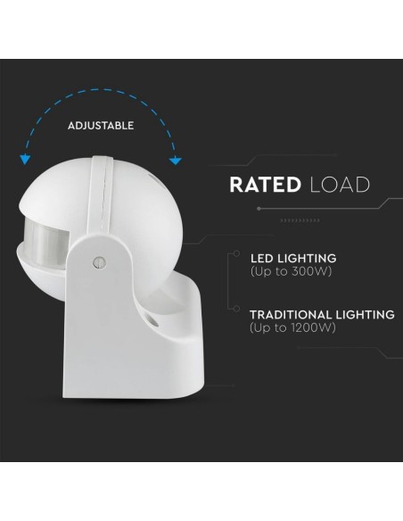 Sensore di Movimento a Infrarossi 180 gradi Montaggio a Plafone Orientabile Colore Bianco (Max 300W) IP44-preview 3025