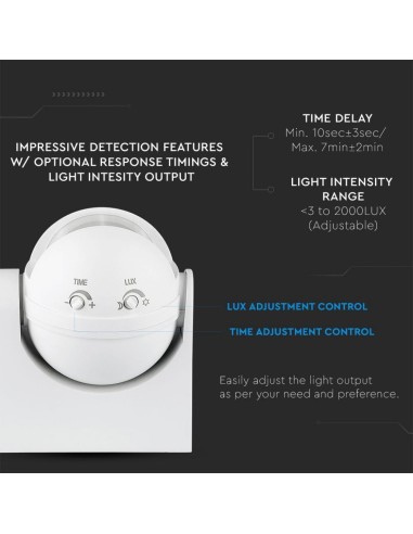 Sensore di Movimento a Infrarossi 180 gradi Montaggio a Plafone Orientabile Colore Bianco (Max 300W) IP44-preview 3026