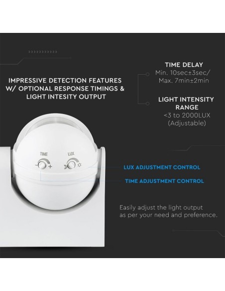 Sensore di Movimento a Infrarossi 180 gradi Montaggio a Plafone Orientabile Colore Bianco (Max 300W) IP44-preview 3026