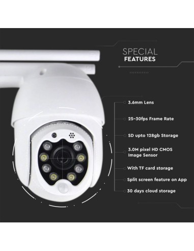 Camera di Videosorveglianza da Esterno 3MP IP WiFi Orientabile PTZ Visione Notturna e Sensori di Movimento-preview306