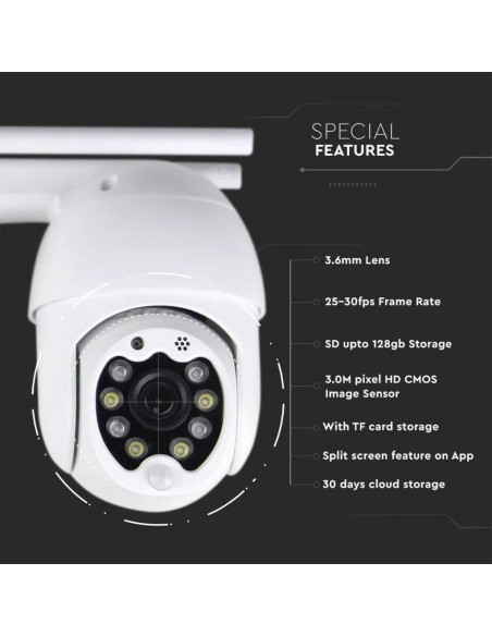 Camera di Videosorveglianza da Esterno 3MP IP WiFi Orientabile PTZ Visione Notturna e Sensori di Movimento-preview306