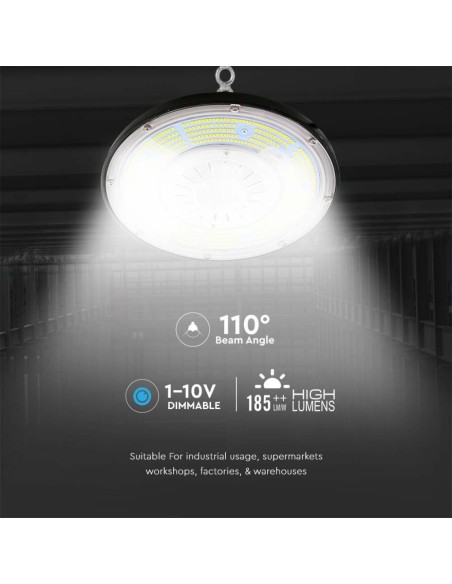 Campana Industriale LED 100W 185LM/W UFO con Driver MeanWell 110 gradi 4000K IP65 Dimmerabile ( 1-10V )-preview 3922