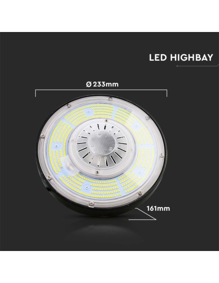 Campana Industriale LED 100W 185LM/W UFO con Driver MeanWell 110 gradi 4000K IP65 Dimmerabile ( 1-10V )-dimensioni