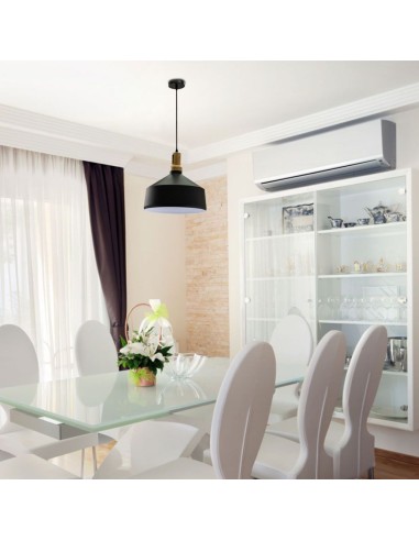 Lampadario LED in Metallo a Coppa con Portalampada E27 (Max 60W) Colore Nero Opaco e Attacco in Legno-preview 2775