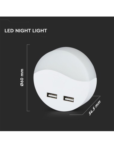 Faretto LED Chip Samsung Segnapasso Notturno Rotondo 0 45W con Sensore Crepuscolare e USB Colore Bianco-preview88