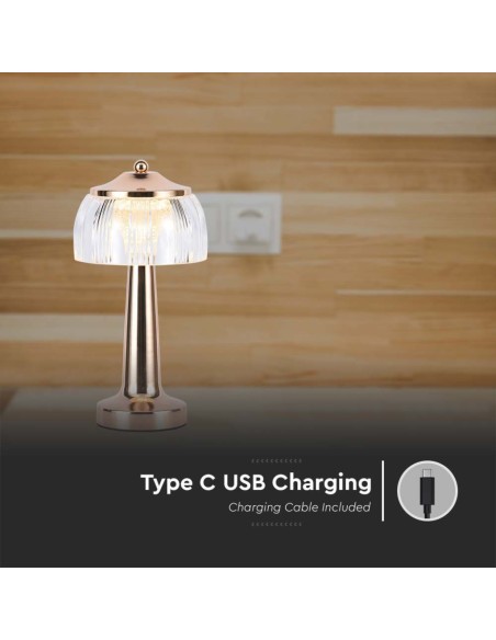 Lampada LED da Tavolo 1W 13.5*26.5 Colore Oro francese Ricaricabile con USB C Touch Dimmerabile 3in1-preview 4221