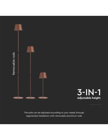 Piantana LED 4W Colore Corten in Alluminio con Touch Dimmerabile Altezza regolabile 3in1 3000K IP54-preview 3554