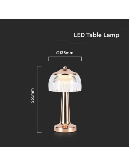 Lampada LED da Tavolo 1W 13.5*26.5 Colore Oro francese Ricaricabile con USB C Touch Dimmerabile 3in1-dimensioni