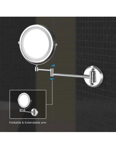 Specchio LED Rotondo 3W Double face Rotabile a 360 gradi con braccio estendibile D 170mm 6400K IP44-dimensioni