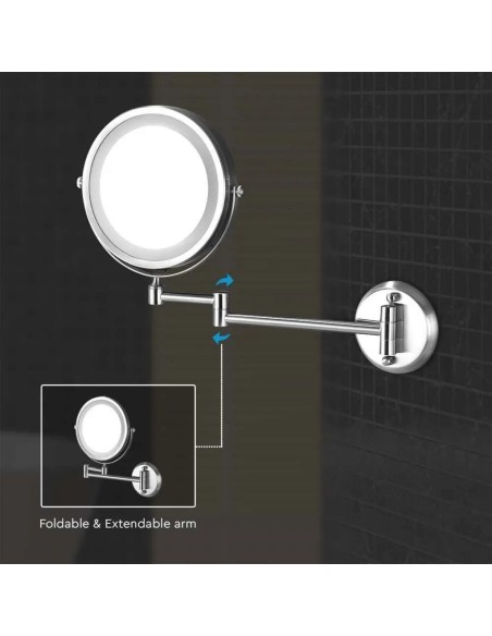 Specchio LED Rotondo 3W Double face Rotabile a 360 gradi con braccio estendibile D 170mm 6400K IP44-dimensioni