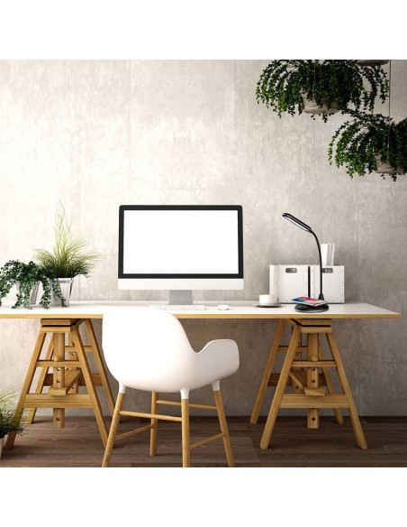 Lampada LED da Tavolo Rotonda 4W Multifunzione 3 in 1 con Caricatore Wireless Colore Nero-prodotto in ambiente