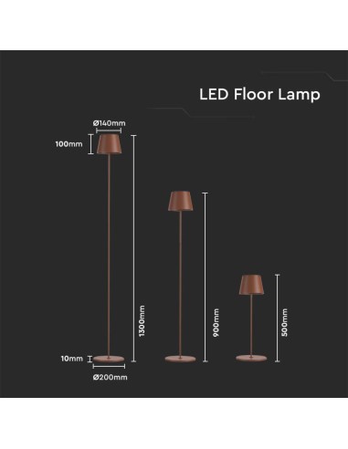 Piantana LED 4W Colore Corten in Alluminio con Touch Dimmerabile Altezza regolabile 3in1 3000K IP54-dimensioni