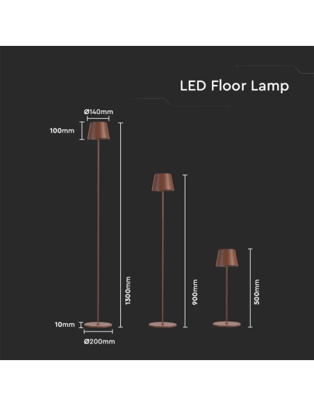 Piantana LED 4W Colore Corten in Alluminio con Touch Dimmerabile Altezza regolabile 3in1 3000K IP54-dimensioni