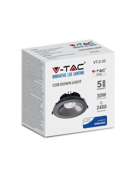 Faretto LED Chip Samsung da Incasso Rotondo LED COB 30W Riflettore Orientabile Colore Nero 6400K-preview 5010