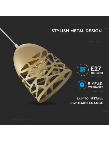 Lampadario LED a Campana in Metallo Satinato con Portalampada E27 (Max 60W) Colore Oro Champagne-preview 2877