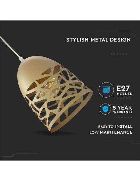 Lampadario LED a Campana in Metallo Satinato con Portalampada E27 (Max 60W) Colore Oro Champagne-preview 2877