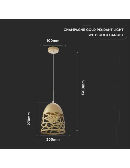 Lampadario LED a Campana in Metallo Satinato con Portalampada E27 (Max 60W) Colore Oro Champagne-preview 2879
