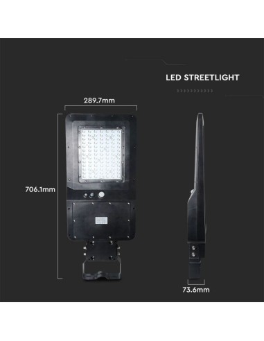 Armatura Stradale LED SMD 40W 120LM/W con Pannello Solare e Sensore PIR Colore Nero 4000K IP65-preview 3104