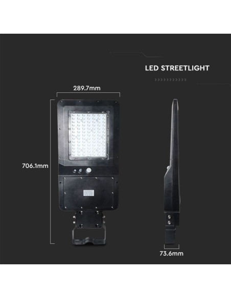 Armatura Stradale LED SMD 40W 120LM/W con Pannello Solare e Sensore PIR Colore Nero 4000K IP65-preview 3104