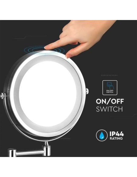 Specchio LED Rotondo 3W Double face Rotabile a 360 gradi con braccio estendibile 6400K IP44-preview 3239