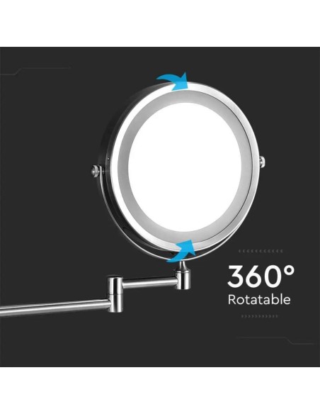 Specchio LED Rotondo 3W Double face Rotabile a 360 gradi con braccio estendibile 6400K IP44-preview 3240