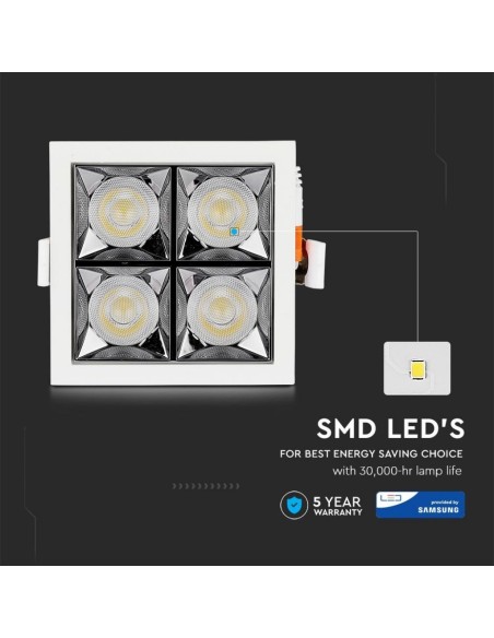 Faretto LED Chip Samsung da Incasso 16W (4*4W) UGR minore 19 12 gradi 2700K CRI maggiore 90-preview 1375
