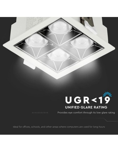 Faretto LED Chip Samsung da Incasso 16W (4*4W) UGR minore 19 12 gradi 2700K CRI maggiore 90-preview 1376