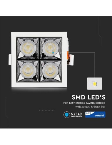 Faretto LED Chip Samsung da Incasso 16W (4*4W) UGR minore 19 12 gradi 4000K CRI maggiore 90-preview 1356