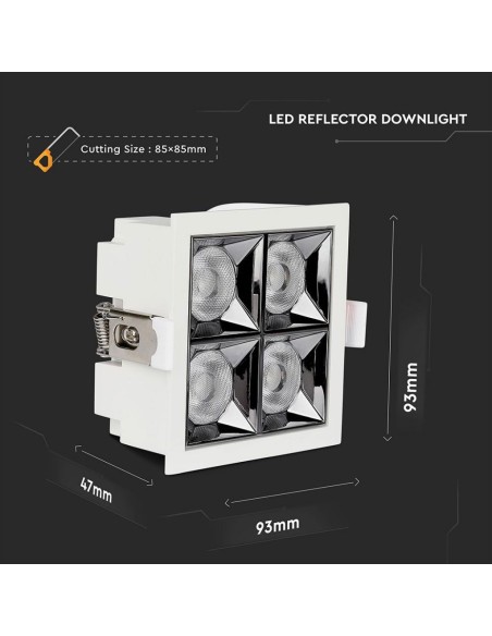 Faretto LED Chip Samsung da Incasso 16W (4*4W) UGR minore 19 12 gradi 4000K CRI maggiore 90-preview 1365