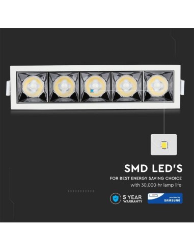 Faretto LED Chip Samsung da Incasso 20W (5*4W) UGR minore 19 12 gradi 5700K CRI maggiore 90-preview 1389