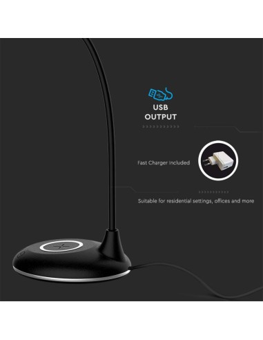 Lampada LED da Tavolo Rotonda 4W Multifunzione 3 in 1 con Caricatore Wireless Colore Nero-preview 7158