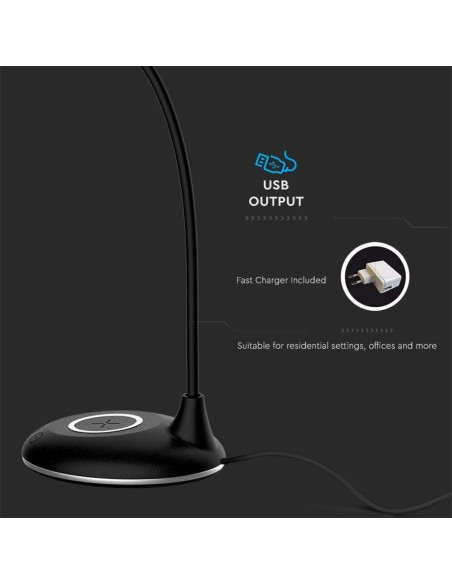 Lampada LED da Tavolo Rotonda 4W Multifunzione 3 in 1 con Caricatore Wireless Colore Nero-preview 7158