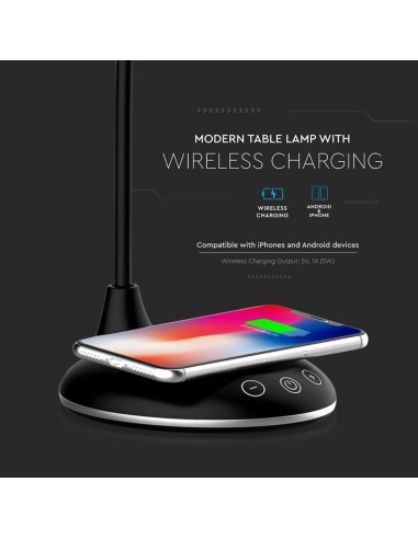 Lampada LED da Tavolo Rotonda 4W Multifunzione 3 in 1 con Caricatore Wireless Colore Nero-preview 7159