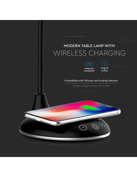 Lampada LED da Tavolo Rotonda 4W Multifunzione 3 in 1 con Caricatore Wireless Colore Nero-preview 7159