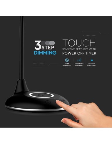 Lampada LED da Tavolo Rotonda 4W Multifunzione 3 in 1 con Caricatore Wireless Colore Nero-preview 7161