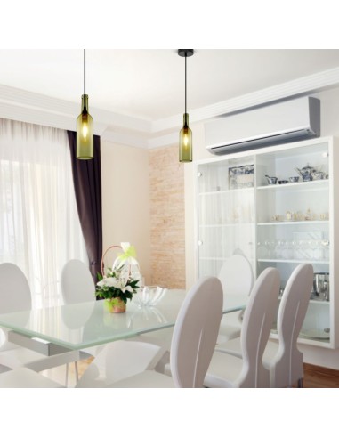 Lampadario LED a Bottiglia in Vetro con Portalampada E14 (Max 60W) Colore Grigio-prodotto in ambiente