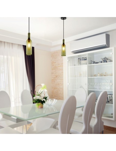 Lampadario LED a Bottiglia in Vetro con Portalampada E14 (Max 60W) Colore Grigio-prodotto in ambiente