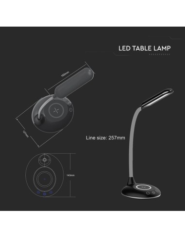 Lampada LED da Tavolo Rotonda 4W Multifunzione 3 in 1 con Caricatore Wireless Colore Nero-dimensioni