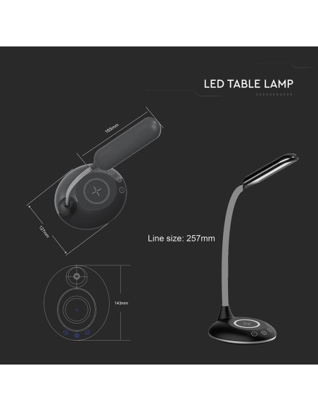 Lampada LED da Tavolo Rotonda 4W Multifunzione 3 in 1 con Caricatore Wireless Colore Nero-dimensioni