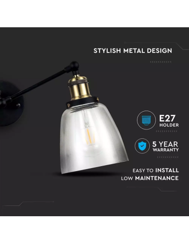 Lampada LED da Muro con Portalampada E27 (Max 60W) con Campana in Vetro d 140mm IP20-preview 2910